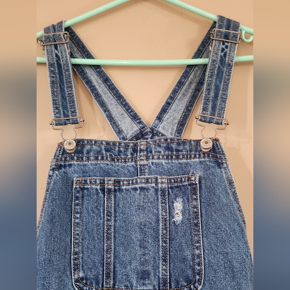 Wax Jeans Bib Overalls Women's Sz M Blue Distressed Denim Elastic Waist In Back